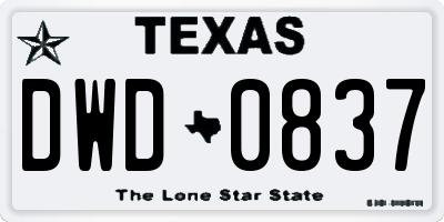 TX license plate DWD0837