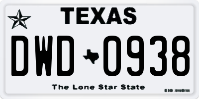 TX license plate DWD0938