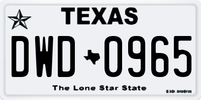 TX license plate DWD0965