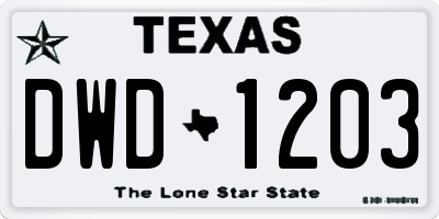 TX license plate DWD1203