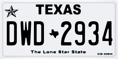 TX license plate DWD2934