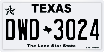 TX license plate DWD3024