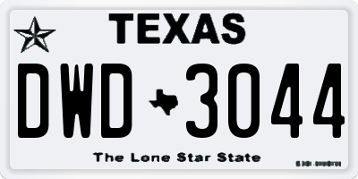 TX license plate DWD3044