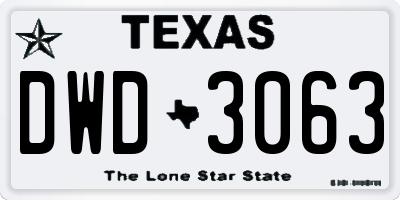 TX license plate DWD3063