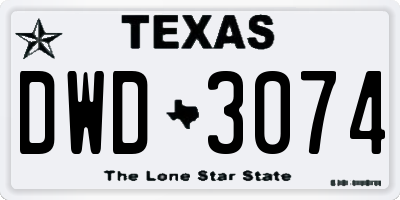 TX license plate DWD3074