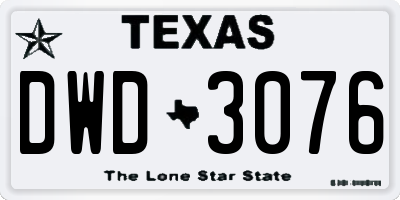 TX license plate DWD3076