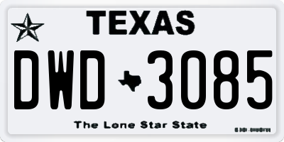TX license plate DWD3085