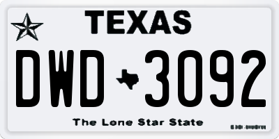 TX license plate DWD3092