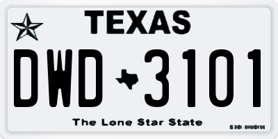 TX license plate DWD3101