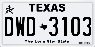 TX license plate DWD3103