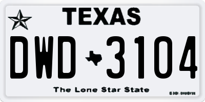 TX license plate DWD3104