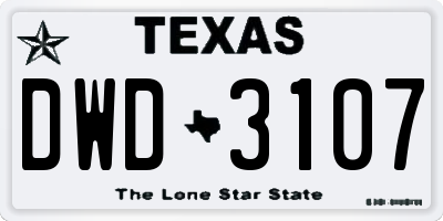 TX license plate DWD3107