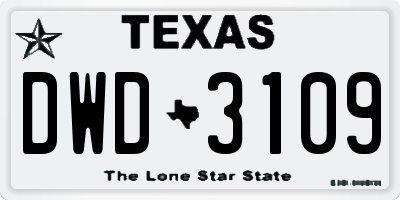TX license plate DWD3109