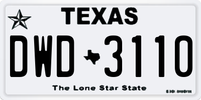 TX license plate DWD3110
