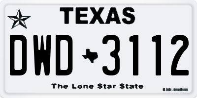 TX license plate DWD3112