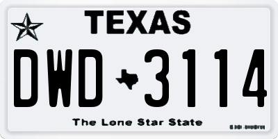 TX license plate DWD3114