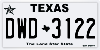 TX license plate DWD3122