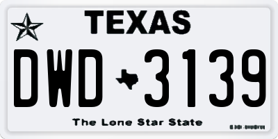 TX license plate DWD3139