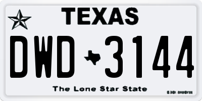 TX license plate DWD3144