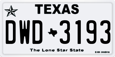 TX license plate DWD3193