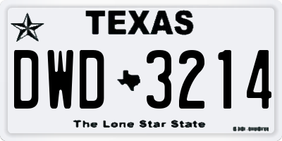 TX license plate DWD3214