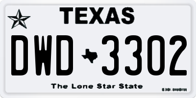 TX license plate DWD3302