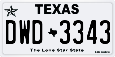 TX license plate DWD3343