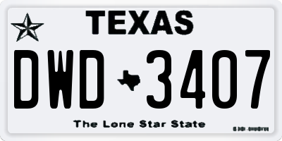 TX license plate DWD3407