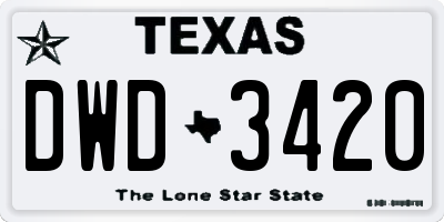 TX license plate DWD3420