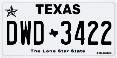 TX license plate DWD3422