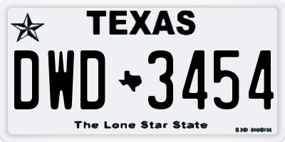 TX license plate DWD3454