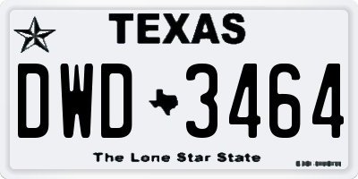 TX license plate DWD3464