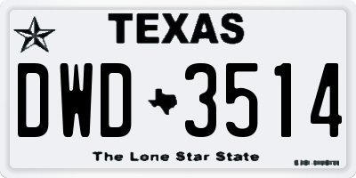 TX license plate DWD3514