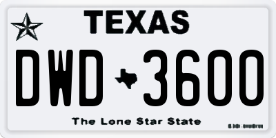 TX license plate DWD3600