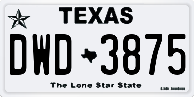 TX license plate DWD3875