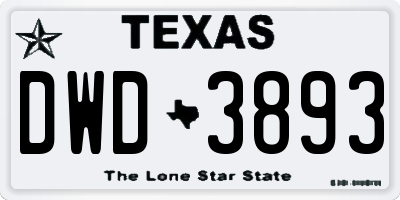 TX license plate DWD3893