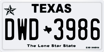 TX license plate DWD3986
