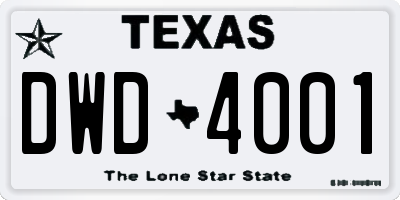 TX license plate DWD4001