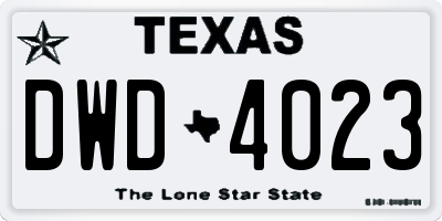 TX license plate DWD4023