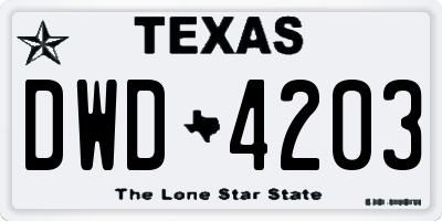 TX license plate DWD4203