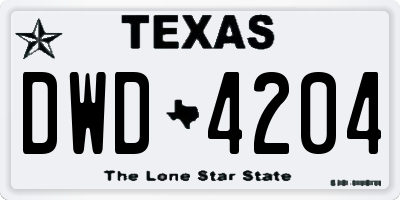 TX license plate DWD4204