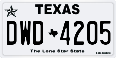 TX license plate DWD4205