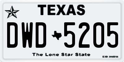 TX license plate DWD5205