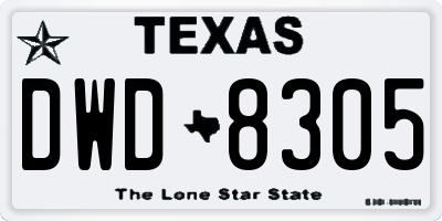 TX license plate DWD8305