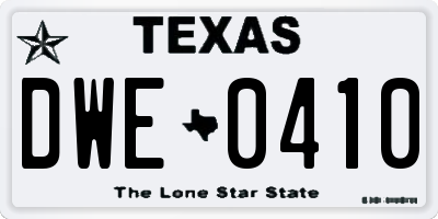TX license plate DWE0410
