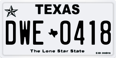 TX license plate DWE0418