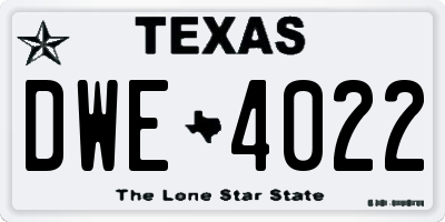 TX license plate DWE4022