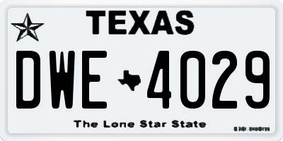 TX license plate DWE4029