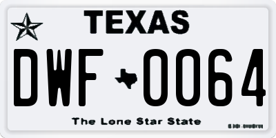 TX license plate DWF0064