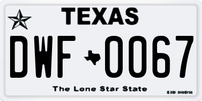 TX license plate DWF0067